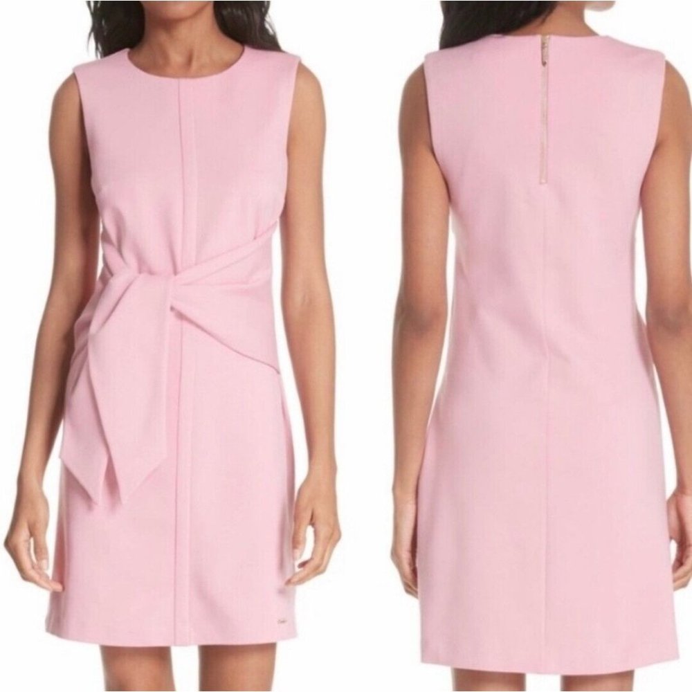 Ted Baker Papron Tie Front Pink Sheath Stretch Dress Sleeveless Ted 1 US 4